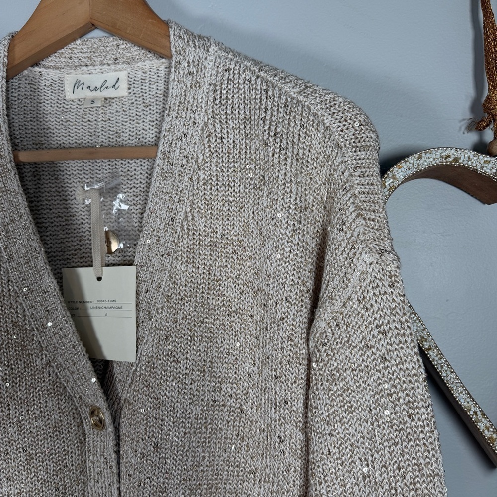 Marled Textured Knit Cardigan Sweater SMALL Oatmeal Coastal Cottage Quiet Luxury - Picture 3 of 13